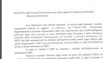 DAP e stipendi  Allievi Agenti Polizia Penitenziaria 184 corso a novembre